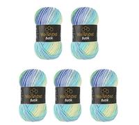 5 x 100 g Wollbiene Batik, 500 g Wool with Colour Gradient, Multicoloured Knitting Wool, Crochet Wool (5010 Blue, Green, Aqua)