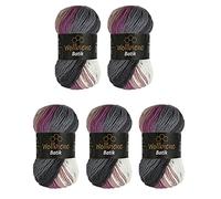 5 x 100 g Wollbiene Batik, 500 g Wool with Colour Gradient, Multicoloured, Knitting Wool, Crochet Wool (5400 Dark Grey, Berry, White)