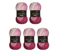 5 x 100 g Wollbiene Batik, 500 g Wool with Colour Gradient, Multicoloured Knitting Wool, Crochet Wool (5300N Berry, White)