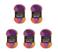 5 x 100 g Wollbiene Batik Fine, 500 g Wool with Colour Gradient, Multicoloured Knitting Wool, Crochet Wool (5600 Purple, Berry, Orange)