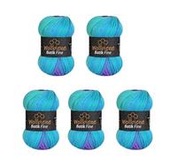 5 x 100 g Wollbiene Batik Fine, 500 g Wool with Colour Gradient, Multicoloured Knitting Wool, Crochet Wool (1500 Purple Turquoise)