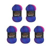 5 x 100 g Wollbiene Batik Fine, 500 g Wool with Colour Gradient, Multicoloured Knitting Wool, Crochet Wool (1530 Purple, Blue, Neon Pink)
