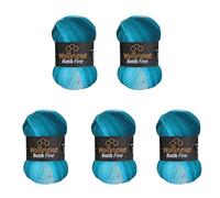 5 x 100 g Wollbiene Batik Fine, 500 g Wool with Colour Gradient, Multicoloured Knitting Wool, Crochet Wool (5200 Petrol Turquoise White)