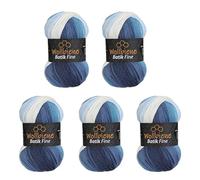 5 x 100 g Wollbiene Batik Fine, 500 g Wool with Colour Gradient, Multicoloured Knitting Wool, Crochet Wool (5500 Blue White)