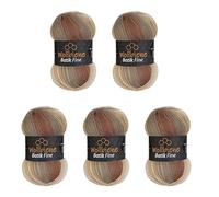 5 x 100 g Wollbiene Batik Fine, 500 g Wool with Colour Gradient, Multicoloured Knitting Wool, Crochet Wool (5020 Brown Beige)