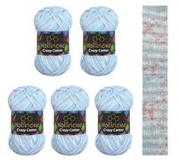 5 x 100 g Wollbiene Crazy Cotton Batik, 500 g with Colour Gradient, 55% Cotton, Multicoloured Knitting Wool, Crochet Wool, Wool, All-Year Wool (6070 Light Blue, Lilac Colour)