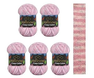 5 x 100 g Wollbiene Crazy Cotton Batik, 500 g with Colour Gradient, 55% Cotton, Multicoloured Knitting Wool, Crochet Wool, Wool, All-Year Wool (6080 Lilac Blue Colour)