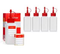 5 x 100 ml Octopus Synthetic Bottles, Plastic Bottles Made of HDPE with red Spray caps or Dropper caps, e.g. for e-Liquids/e-Cigarettes, Chemical-Resistant, incl. 5 Labels