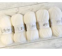 5 x 100g Baby Wool, Babycare 4 Ply Quality Acrylic Knitting Yarn Packs of Five Cream