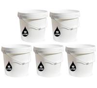 5 x 10L Plastic Bucket Pail + Handle & Lid - Heavy Duty ¦ Food Grade BPA Free ¦ Multi-use Fermentation Feed Dry Food Liquid Chemicals Hydroponics Storage Container WHITE
