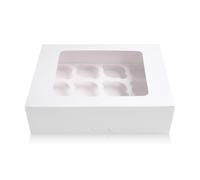 5 x 12 Hole White Cupcake Boxes 33 x 25 x 9 cm with Window and Inserts Bakery Boxes Cake Box Holders for Desserts, Pastries, Cookies, Small Cakes, Candy, Pies & Gifts