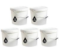 5 x 15L Plastic Bucket Pail + Handle & Lid - Heavy Duty ¦ Food Grade BPA Free ¦ Multi-use Fermentation Feed Dry Food Liquid Chemicals Hydroponics Storage Container WHITE
