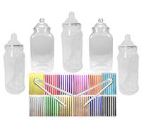 5 x 1L Jars, 2 Tongs, 50 Candy Stripe Bags - Vintage Victorian Pick & Mix Sweet Shop Candy Buffet Kit Party Pack (Aqua)