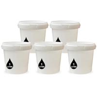 5 x 1L Plastic Bucket Pail + Handle & Lid - Heavy Duty ¦ Food Grade BPA Free ¦ Multi-use Fermentation Feed Dry Food Liquid Chemicals Hydroponics Storage Container WHITE