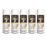 5 x 250ml COLOUR IT WHITE MATT SPRAY PAINT CAN DIY PLASTIC METAL WOOD