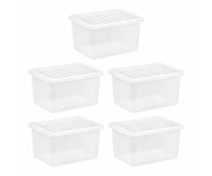 5 x 25L Crystal Clear Plastic Stackable Storage Box With Lids - Made in Britain