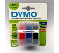 5 X 3 Pack DYMO Embossing Labels 9mm x 3m Black, Blue & Red Self-Adhesive Tape