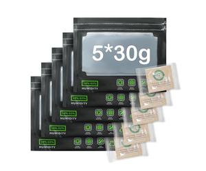 5 x 30 g Reusable Storage Bags Integrated Moisture Control (58-62%) + 5 x 10 g 62% RH 2-Way Moisture Control Included - with Odour Control + UV Protection