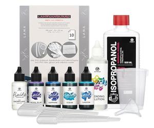 5 x 30 ml Octopus Fluids Alcohol Ink Complete Kit Breeze with Blending Solution, Alcohol Ink Paper and accessoreies for Fluid Art