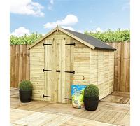 5 x 4 Pressure Treated Low Eaves Apex Garden Shed with Double Door Marlborough Natural One Size