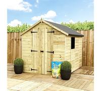 5 x 4 Pressure Treated Low Eaves Apex Garden Shed with Double Door Marlborough Natural One Size