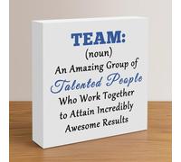5 X 5 Inch Team Definition Wooden Box Sign Desk Decor Inspirational Team Quote Table Shelf Decoration for Colleagues Employees Rustic Team Quote Wooden Box Sign Block Plaque