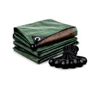 5 x 5 m Heavy Duty Tarpaulin 220 GSM Green Brown Poly Tarp Sheet with Eyelets and Reinforced Edges - Waterproof UV Resistant Cover for Garden, Camping, DIY, Construction - Includes 10 Bungee Ball Ties