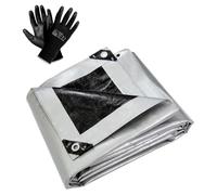 5 x 5 m Heavy-Duty Tarpaulin Cover - Silver/Black 260GSM - Waterproof, Weatherproof, Frost-Resistant, UV Protection, Multipurpose, Universal Groundsheet and Pair of Work Gloves