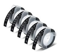 5 x 523809 9 mm Tape Compatible for Dymo Omega 3D 3/8 Inch Black Label Tape Replacement for Dymo Omega Embossing Tape Junior Label Tape White on Black