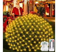 5 x 5Ft Christmas Net Lights Battery Powered 100 LED Bushes Net Lights with Remote Timer Dimmable Outdoor Net Light Waterproof for Xmas Tree Wall Ceiling Outside Decorations(Warm White)