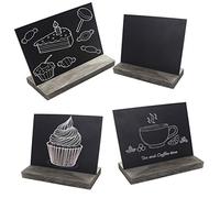 5 X 6 Inch Mini Tabletop Chalkboard Signs with Rustic Style Wood Base Stands, Set of 4，include 3 chalks