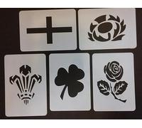 5 x 6 Nations rugby national emblem face painting stencils reusable many times rose shamrock thistle Welsh Feathers George Cross 6 nations Internationals