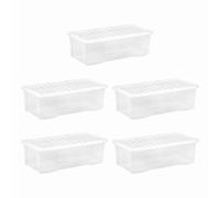 5 x 62 Litres CLEAR PLASTIC Extra Large Storage Box With Lids Strong Nestable