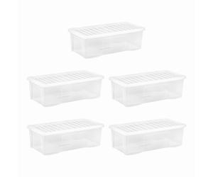 5 x 62 Litres CLEAR PLASTIC Extra Large Storage Box With Lids Strong Nestable