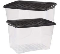 5 x 65L Large Curve Plastic Storage Boxes With Black Lids