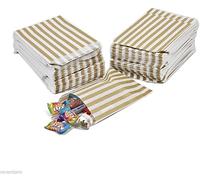 5" x 7" Gold Candy Striped Sweet Paper Bags | Pack of 100 | Wedding Buffet Favour Cake Gift Pick n Mix Shop