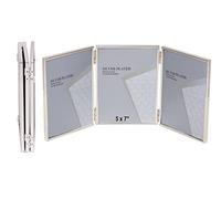 5 x 7-inch Silver Thin Edge TRIPLE PORTRAIT Photo Frames with hooks, can stand and hang - Velveteen Backing - Tarnish Resistant (5 x 7-inch)