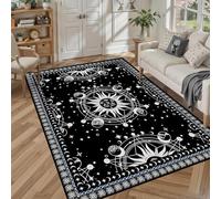 5' X 7' Sun and Moon Rug Boho Celestial Area Rugs for Bedroom Dorm Living Room Bohemian Occult Crescent Solar Stars Galaxy Floor Mat Pad Doormat Carpet,150 X 210cm,Black