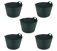 5 x 75L Litre Robust Versatile Multipurpose Extra Large Flexi Tub Garden Home Flexible Plastic Storage Container Bucket Flex Tub- MADE IN UK (Dark Green)