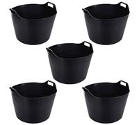 5 x 75L Litre Robust Versatile Multipurpose Extra Large Flexi Tub Garden Home Flexible Plastic Storage Container Bucket Flex Tub- MADE IN UK (Black)