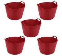 5 x 75L Litre Robust Versatile Multipurpose Extra Large Flexi Tub Garden Home Flexible Plastic Storage Container Bucket Flex Tub- MADE IN UK (Red)