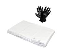 5 x 8 m Tarpaulin Cover - White 90GSM - Waterproof, Weatherproof, Frost-Resistant, UV Protection, Multipurpose, Universal Groundsheet and Pair of Work Gloves