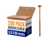 5 x 80mm Wood Screws Advanced Multipurpose Wood screw 200-Pcs Patented design Self-Tapping Self Countersinking Ultra sharp Quick Grab Point
