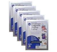 5 x A4 Self-Adhesive Magnetic Display Frames - Landscape or Portrait Wall Mounted Multipurpose Notice Board with Dry Wipe Surface for Home, Classroom, Office - Measures 32 x 24cm