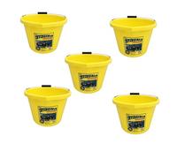 5 X Airflow Heavy Duty Invincible Builders Bucket - 3 Gallon/15 Litre - Strong Handle&Calibrated Markings - Multi-Purpose Mixing, Gardening,Farm&Construction Use-Pack of 1 to 5-Multi Colours_Yellow