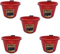 5 X Airflow Heavy Duty Invincible Builders Bucket - 3 Gallon/15 Litre - Strong Handle&Calibrated Markings - Multi-Purpose Mixing, Gardening,Farm&Construction Use-Pack of 1 to 5-Multi Colours_Red