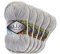 5 x Alize 100 g Burcum Classic Wool (Grey Melange 21)