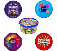 5 x Assorted Chocolate & Sweet Tubs Sharing Pack - 1 Each Of Celebrations, Roses, Heroes, Quality Street & Swizels Sweet Shop Favourites Sharing Tub Perfect For Christmas