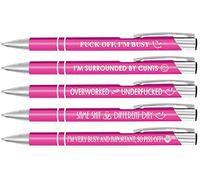5 x ballpoint pen cheeky novelty sweary Rude Pens For Adults | Funny Boss Gifts Leaving Presents For Colleagues Work Office | joke quirty gift present (Pink)