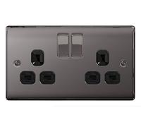 5 x BG Nexus Metal NBN22B - BLACK NICKEL Double Plug Socket 2 Gang 13 A Slimline